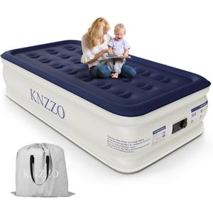 Air Mattress Twin with Built-in Pump, Blow Up Mattress with Soft Flocked Top, Leakproof Inflatable Mattress, Foldable Waterproof Air Bed for Home, Guests, Camping, with Storage Bag (Deep Blue)