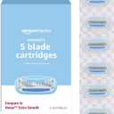 Amazon Basics 5-Blade Razor Refills for Women with Comfort-Coated Blades, Moisture Lubrication, Hypoallergenic, 6 Count (Fits Amazon Basics Razor Handles Only) (Previously Solimo)