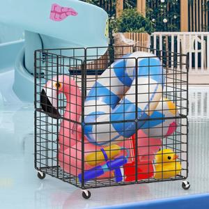 Nandae Pool Storage Bin with Rolling Wheels, Metal Frame Sturdy Connector, Pool Storage Mesh Basket Organizer for Swimming Equipments Swimming Toys Holder Pool Float Holders Beach Towels (Black)