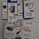 7 Lot of Various Zgear and GE Universal Wires and Charging Equipment, 6Ft Silicone Rubber Charging Cable, Apple 8PIN audio adapter To USB C, Zgear Universal Camera Battery, and Fast Charging USB Charger, GE audio extension Kit, FM transmitter and Fib