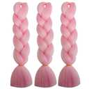 Herina Pink Hair Extensions 3pcs Light-Pink Braiding Hair Fake Braids In Hair Extensions Colored French Braid High Temperature Jumbo Braids(3pc/pack) (3pcs 24 Inch)