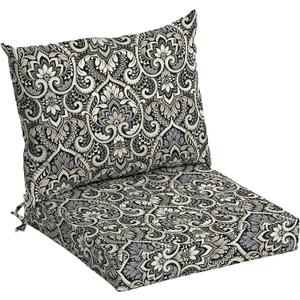 Arden Outdoor Dining Chair Cushion, 21 x 21, Rain-Proof, Fade Resistant 21 x 21, Black Aurora Damask