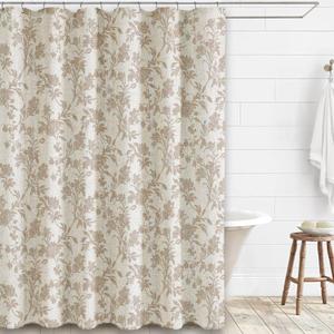 Extra Long Beige Shower Curtain Floral Cotton Linen Cottagecore Shower Curtain for Bathroom 84" L x 72" W