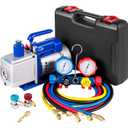 VEVOR Vacuum Pump 4.8CFM 1/4 HP Single Stage HVAC A/C Refrigeration Kit 5PA Ultimate Vacuum Manifold Gauge Set R12 R404A R410A R134A R22 HVAC AC, Manifold Gauge and Hose for Air Conditioning Systems