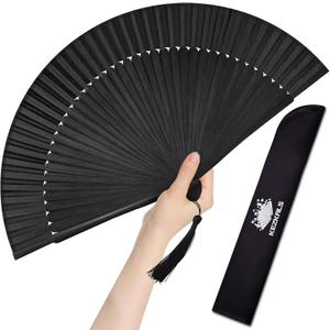 KEZKALS Hand Fan, Hand Fans for Women Foldable, Handheld Fan, Chinese/Japanese Hand Held Fan, Folding Fan, Hand Fan Foldable, Paper Fans for Cosplay, Home Decor, Party 8.27" (Black)