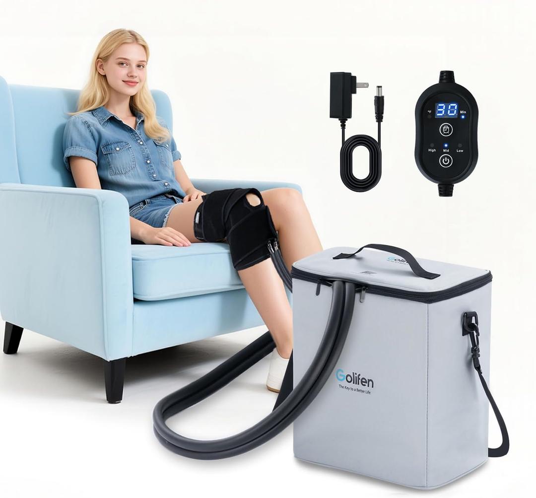 Cold Therapy Machine with Programmable Timer, Cryotherapy Pain Relief with Compression Pad, Portable Ice Machine for Knee After Surgery