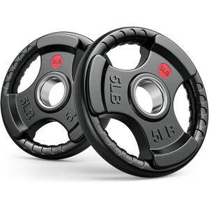 GIKPAL 2-inch Rubber Olympic Grip Weight Plates for Strength Training, Weightlifting in Home & Gym, Barbell Weights Plates Set (2 X 5LBS)