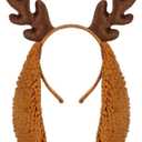 6 x Christmas Deer Antler Headband with Dog Ears Reindeer Antlers Headband Deer Hoop Headwear for Adult Cute Costume (Dark Brown)