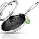 NutriChef 8" Stainless Steel Frying Pan - Triply Kitchenware Stir Fry Pan Kitchen Cookware w/DAKIN Etching Non-Stick Coating, Scratch-resistant Raised-up Honeycomb Fire Textured Pattern - NC3PL8