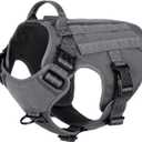 ICEFANG Tactical Dog Harness,Large Size, 2X Metal Buckle,Working Dog MOLLE Vest with Handle,No Pulling Front Leash Clip,Hook and Loop Panel (Large (Pack of 1), Grey)