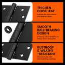 Haidms 304 Stainless Steel Matte Black 4'' Door Hinges for Exterior Doors Ball Bearing Door Hinges 4in x 4in with Square Corners, Heavy-Duty, 3PACK