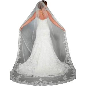 Cathedral Wedding Veil Long Bridal Lace Veil Tulle Hair Accessories With Comb for women Floral 118" Veil Headpeice (White, L)