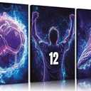 3pcs Cool Football Canvas Wall Art Neon Boys Themed Wall Decor Pictures Abstract Sneakers Posters Prints Paintings for Lovers Living Room Bedroom Decoration Prepare To Hang (Soccer)