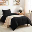 CozyLux Twin Comforter Black, 2 Pieces Twin Extra Long Comforter Set with Corner Tabs, Twin XL Breathable Bedding Sets for College Dorm, Luxury Bed Set with Down Alternative Comforter and 1 Pillowcase