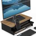 Computer Monitor Stand Riser, 16.5 Inch Wood Desk Shelf Storage Organizer with Phone Tablet Holder, Black & Dark Bamboo