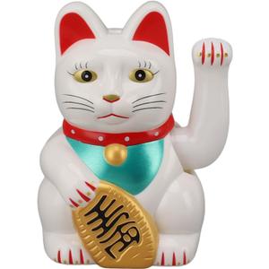 Solar Powered Cute Waving Cat, Maneki Neko Lucky Cat, Fengshui Cat Solar Lucky Waving Lucky Fortune Cat Good Luck Chinese Feng Shui Decoration Cat for Home Office and Car Decor(White)
