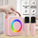 Mini Karaoke Machine for Kids Adults, Portable Bluetooth Speaker with 2 Wireless Microphones, Microphone Speaker Set with LED Disco Lights for Home Party, Birthday Gifts for Girls Boys Kid(Pink)