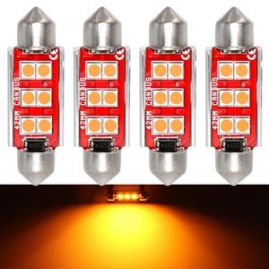 PHINLION 578 LED Light Bulbs, Super Bright 3030 6-SMD Festoon 41mm 42mm 211-2 212-2 LED Bulbs for Car Interior Map Dome Trunk Courtesy Lights, Amber Yellow (4 Pack)