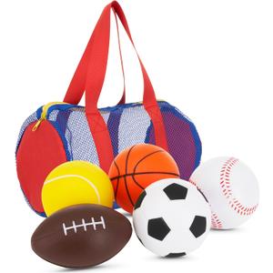 Neliblu Set of 5 Foam Balls for Kids - Toddler Toys Set with Soccer, Basketball, Football, Baseball, and Tennis - Soft Indoor and Outdoor Baby Balls for Toddlers - Kids Outdoor Toys for Active Play