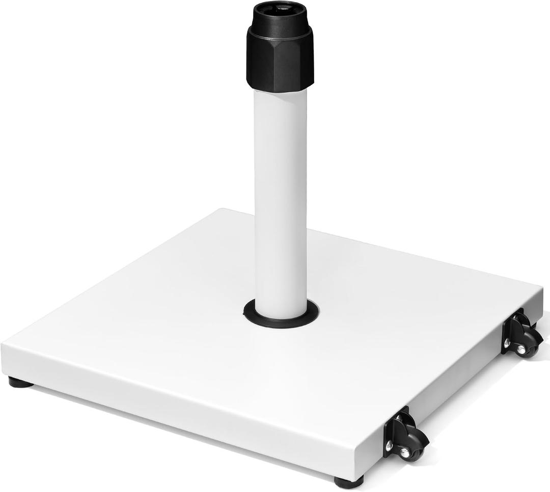 45lbs Patio Umbrella Base - Heavy Duty Outdoor Patio Market Umbrella Stand for Deck with Rollers, Poolside, Balcony, Wind-Resistant Design, White
