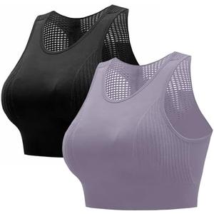 DIDOEG Sports Bras for Women-Padded Removable Support Bra Shockproof Running Yoga Fitness Bra Breathable Quick Drying Vest Style Wide Shoulder Straps for Anti Slip Comfort L