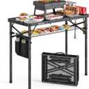 Raynesys Tri-fold Camping Table, 35.43"x15.75", Aluminum Frame Folding Tables, 3 Heights Adjustable Grill Table with Storage Bag, Portable Handle for Picnic Cooking BBQ Camping Outdoor, Black