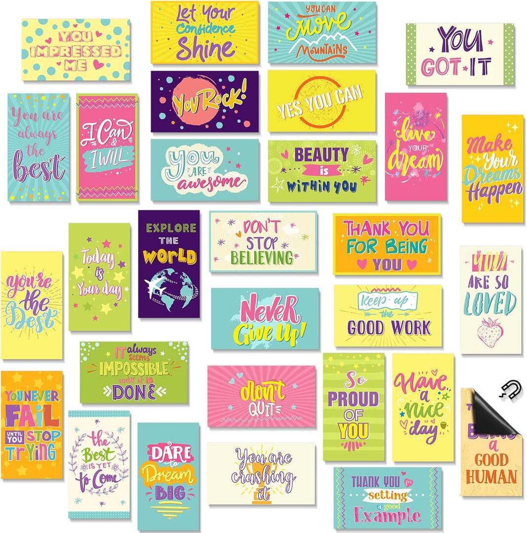 Xuhal 60 Pcs Inspirational Magnets Bulk Rectangle Positive Affirmation Magnets Decals Decorative Inspiring Fridge Magnetic Stickers for Adults Team Motivational Gifts(Colorful,Cute)