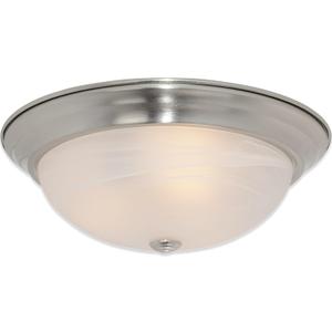 DESIGNERS FOUNTAIN Reedley 2-Lights Flush Mount Ceiling Light, 11 Inch Lighting Fixture for Kitchen, Bedroom, Bathroom, and Hallway, White Alabaster Glass, Satin Platinum, 1257S-SP-AL
