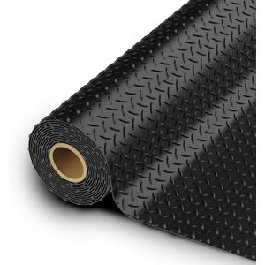 StellarStar 10x20 FT Garage Floor Mat, 2.8mm Thickened PVC Flooring Roll for Under Car, 200 SQFT Diamond Plate Black Garage Mats for Garage, Warehouse, Basement, Factory, Trailer (Include Tapes)