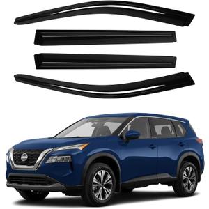 Window Visors Rain Guards for 2021-2025 2026 Nissan Rogue Accessories, Outside-Mount Tape-On Side Window Wind Deflectors Vent Visors Shades Rainproof 4PCS