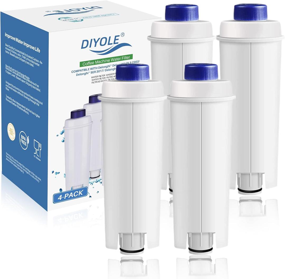 4Packs DLSC002 Coffee Water Filter for Delonghi Water Filter Replacement, Compatible with ECAM, ESAM, ETAM, EC680, EC800