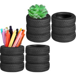 Crtiin 4 Pcs Tire Shaped Pen Holder Car Tire Planter Holder for Men Mechanic Gift Desk Office Home School Accessories Decor Christmas Novelty Funny Supplies Cactus Succulent Planter Pot