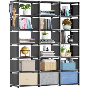 Mavivegue Book Shelf, 18 Cube Storage Organizer, DIY Bookcase, Metal Cube Bookshelf, Cubbies Closet Storage Organizer Shelves for Bedroom,Living Room,Home,Office (Black)