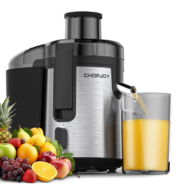 CHOPJOY Juicer Machine, 500W Juicer for Fruit and Vegetable, Compact Centrifugal Juicer Extractor Juice Maker with 3-Speed Setting, Easy to Clean, Stainless Steel, BPA Free, Normal, Black, AMR513