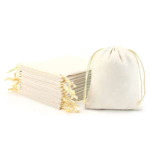 50Pcs Velvet Jewelry Bags With Drawstring Cream Pouches Gift Bags for Wedding Favors Party Christmas Candy Bag（2.8x3.6Inches）
