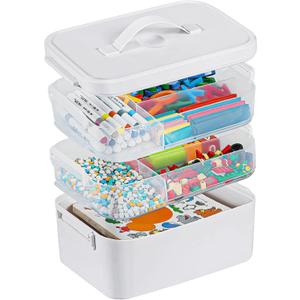 3-Layer Plastic Craft Organizers and Storage Box with Removable Trays, Storage Containers with lids and Handle, Art Supply Storage Organizer for Organizing Bead, Sewing, Tool