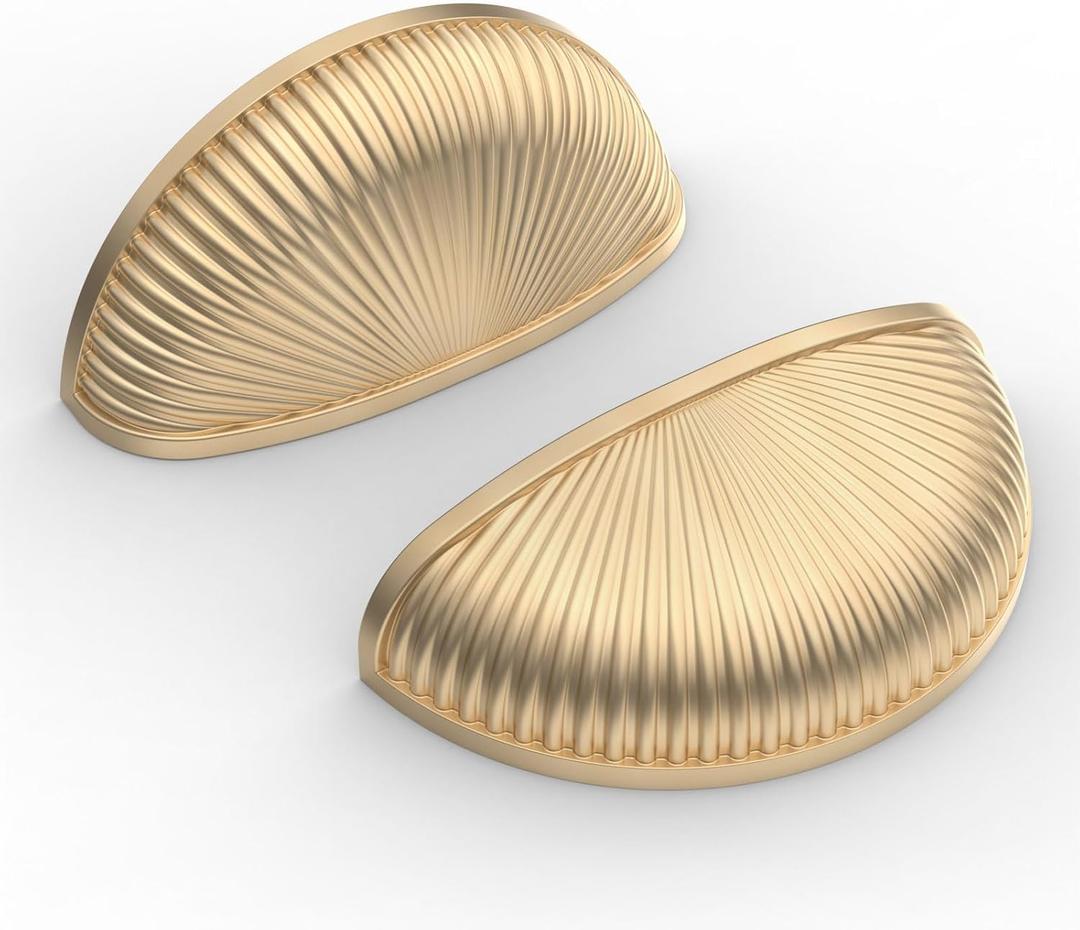 Asidrama 10 Pack 3 Inch(76mm) Brushed Brass Kitchen Cabinet Handles, Bin Cup Cabinet Pulls Gold Kitchen Cabinet Hardware for Cupboard Drawer Pulls (3" Hole Center)