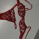 Lilosy Sexy Underwire Cute Push Up Strappy Embroidered Mesh Sheer Lingerie Set See Through Panty Bra (Red, S)