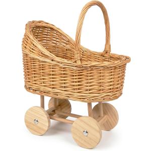 Wicker Carriage,Woven Rattan Stroller Shaped Flower Basket,Natural Willow BranchesUsed for Welcoming Infants, Wedding Parties, Home Decor, Floral Decoration(small)
