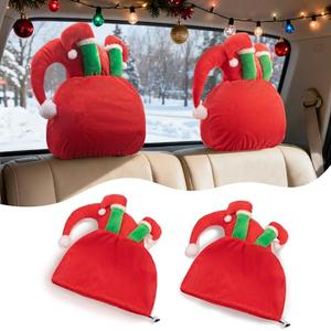 KwenPart 4-Piece Santa Claus Car Seat Headrest Cover Hat with Elf Leg, Used as Christmas Car Interior Decorations and Christmas Tree Topper Hat, Universal for Most of Headrests and Trees
