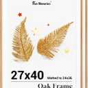 Fun Memories 27x40 Poster Frame, Solid Oak Wood Picture Frames, Modern Photo Frame for Wall 27x40 with 24x36 Mat, High Definition Plexiglass & Wall Hook Included (Beige, 2 Pack)