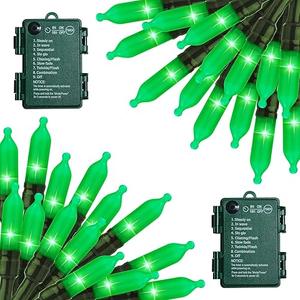 St. Patrick's Day Green String Lights，2 Pack 17.8 Feet 50 LED Battery Operated Mini String Lights with 8 Modes Waterproof for Outdoor Indoor Patio Xmas Tree Holiday Party Christmas Show