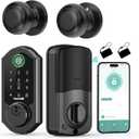 Hornbill Front Door Lock Set: WiFi Keyless Entry Smart Deadbolt Knob with Fingerprint Keypad App Code Fobs Remote Control Alexa Google, Digital Electronic Touchscreen Lock for Exterior, Matt Black