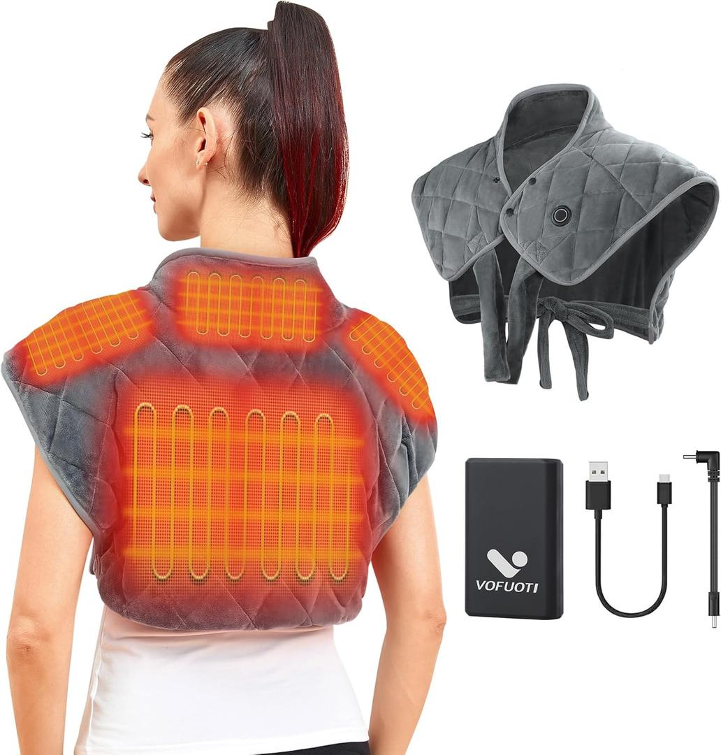 Vofuoti Portable Heating Pad for Neck and Shoulders, Cordless Heating Pad with Battery and 3 Heat Settings, Weighted Electric Heated Neck Shoulder Wrap, 16'' x 22'', 2.2lbs