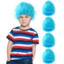 XunYee 4 Pieces Blue Fuzzy Wig Funky Clown Crazy Hair Wig Character Cosplay Costume Accessories for Kids Teens 100th Day of School Spirit Day Party Reading(Sky Blue)