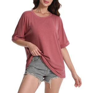 Blueek Women Oversized T-Shirt Crewneck Short Sleeve Shirts Casual Basic Tee Tops Burgundy L (Pink, L)