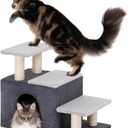 3-in-1 Pet Stairs for Cats, Dog Steps for Small Doggie,7.8'' Depth Cat Stairs,Indoor Cat Steps for High Bed for Pet's Joints, Soft Plush, 1 Big Cat Condo Cave, Sisal Scratching Posts, Grey, Large