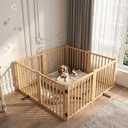 YOCAN Non-Painted Wooden Freestanding Dog Gate, Pet Gate for Indoor Use, Dog Fence for Doorways, Stairs & House, Step-Over Design, Easy to Install-8 Panel 23"