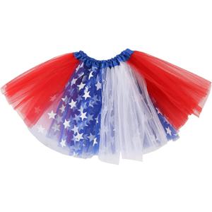 4th of July Star Tutu for Girls Red White Blue Star Dress, Independence Day American Flag Tutu Skirt Outfit USA Party Decor (One Size)