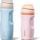 CAROTE Insulated Stainless Steel Water Bottle 2 Pack, Cute Water Bottle with Handle, Dual Drink Spout with BPA-Free Straw, Great for School, Sports and Travel (16 Oz Pink & 26 Oz Blue)